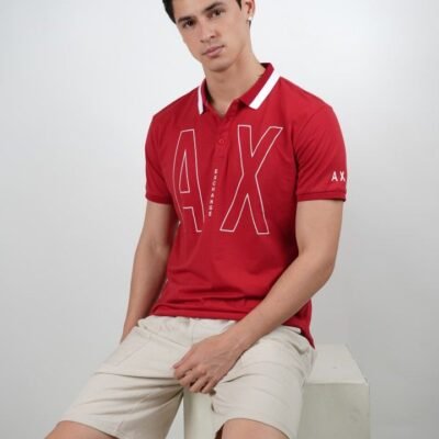 Stylites Armani Exchange Polo Shirt with "AX EXCHANGE" Print on Front  and "AX" Print on Left Sleeve