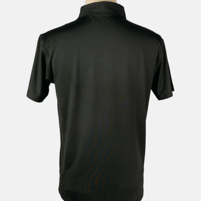 Stylites Under Armor Small Rectangular Checkered Design Button Polo Shirt with Dark Purple-Green Under Armor Logo on Left Chest and a Big Under Armor Logo Sillhouette Front Print