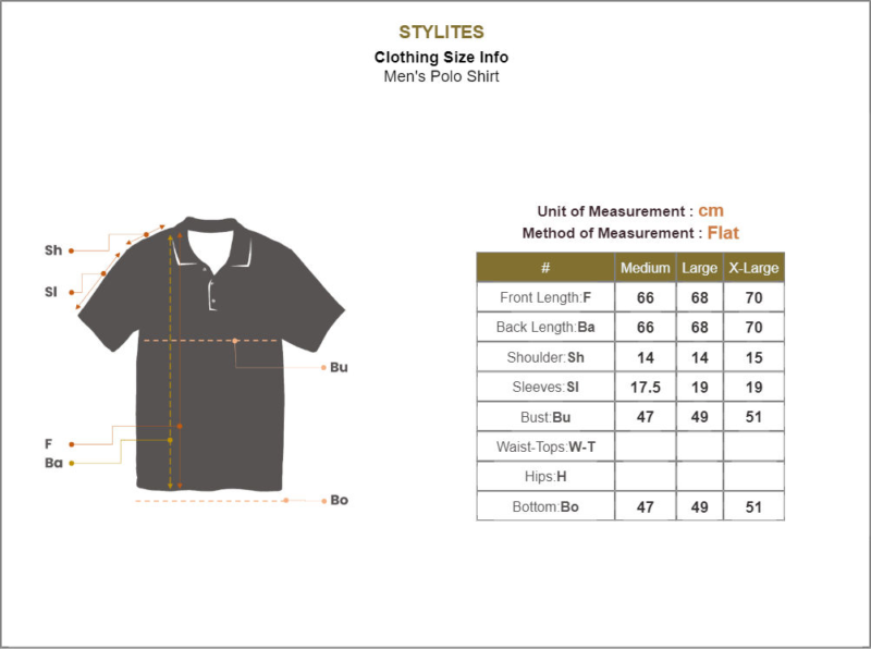 Stylites Under Armor Zip Up Polo Shirt with Black Under armor Logo on Left Chest and a "UNDER ARMOR" Text and Circular Loops Sillhouette Front Print Size Chart