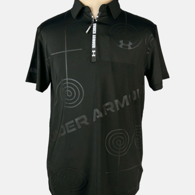 Stylites Under Armor Zip Up Polo Shirt with Black Under armor Logo on Left Chest and a "UNDER ARMOR" Text and Circular Loops Sillhouette Front Print