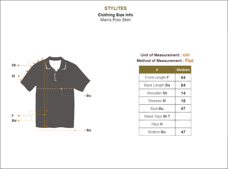 Stylites Adidas Button Polo Shirt with Semi Reflecting Dark Purple-Green Chrome Adidas (3-Stripes) Logo Print on Left Chest Size Chart