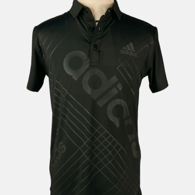 Stylites Adidas Button Polo Shirt with Semi Reflecting Dark Purple-Green Chrome Adidas (3-Stripes) Logo Print on Left Chest