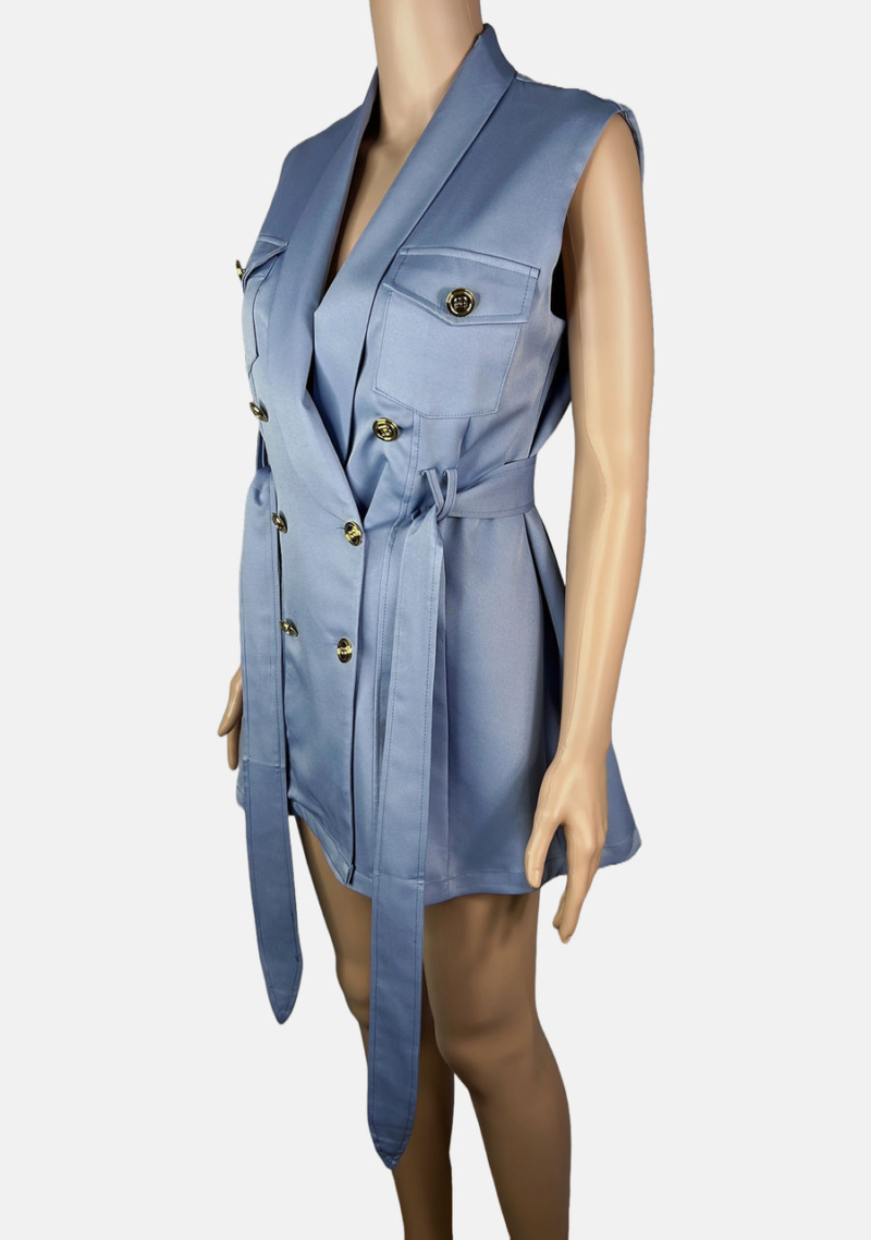 Stylites Vest Dress with Two Breast Pockets and included Cloth Belt