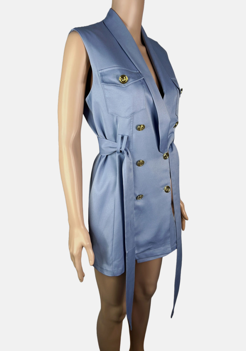 Stylites Vest Dress with Two Breast Pockets and included Cloth Belt