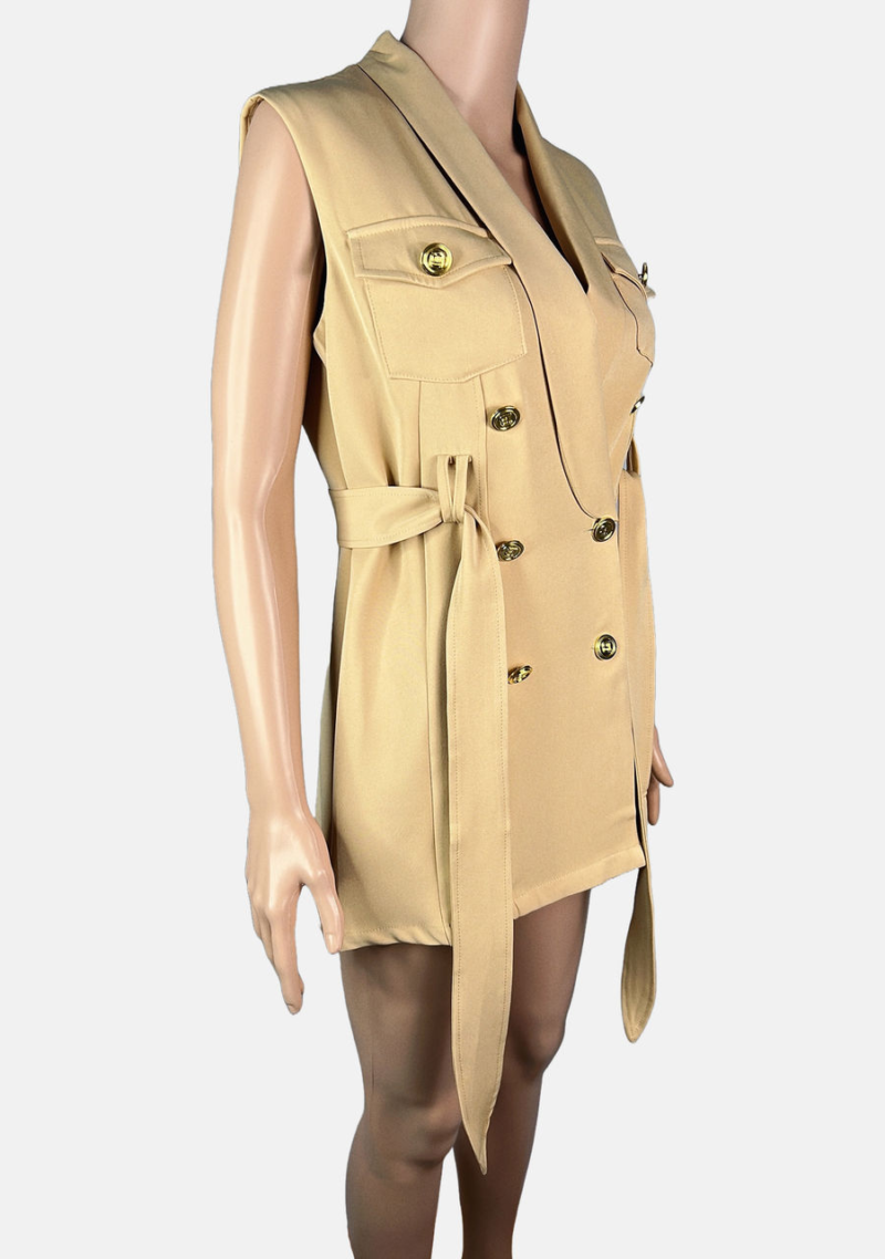 Stylites Vest Dress with Two Breast Pockets and included Cloth Belt