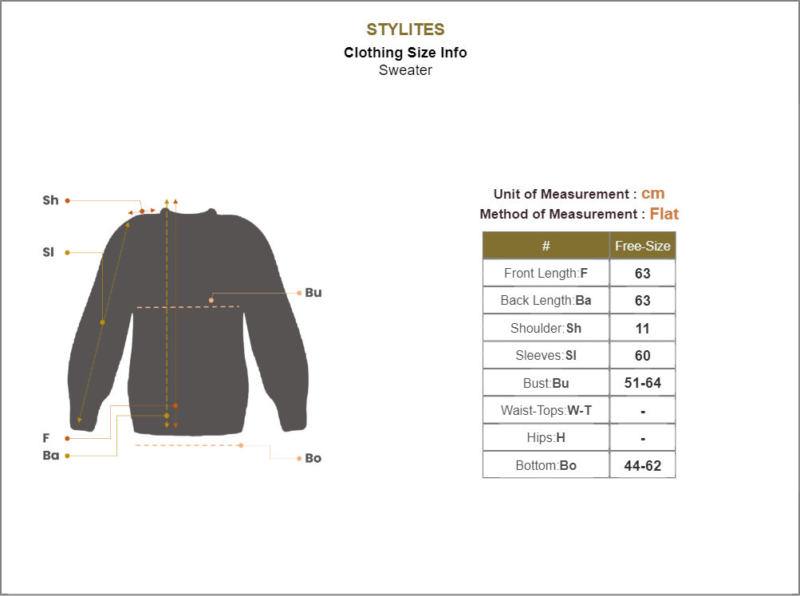 Stylites Knitted Button Up Long Sleeves Sweater with Collar Size Chart