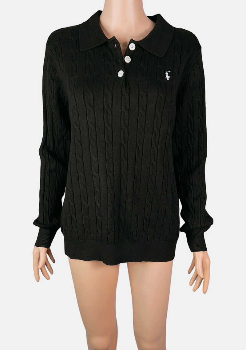 Stylites Knitted Button Up Long Sleeves Sweater with Collar