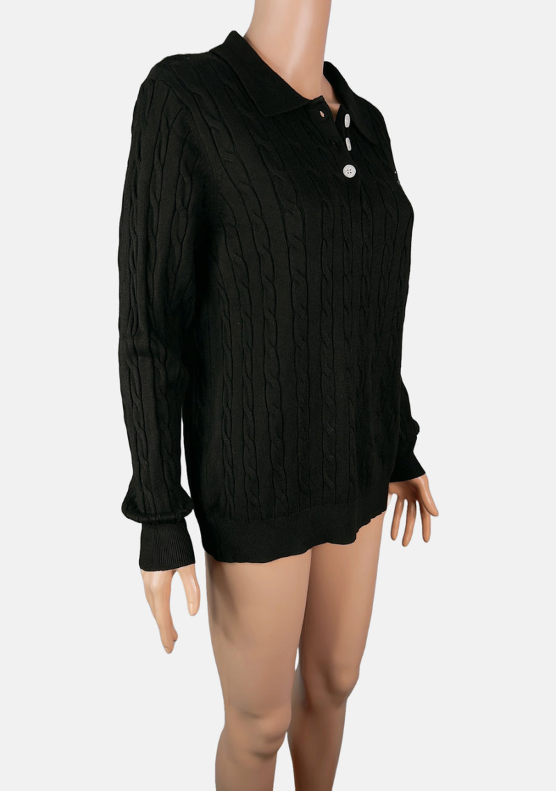 Stylites Knitted Button Up Long Sleeves Sweater with Collar